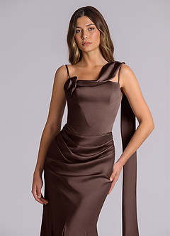 Azazie Inara Bridesmaid Dresses Ganache Mermaid Pleated Stretch Satin Dress image7