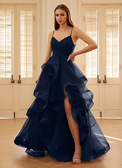 Carmencita Navy A-line Ruffles Prom Dress image3