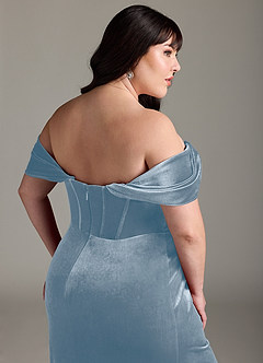 Azazie Jas Bridesmaid Dresses Dusty Blue Sheath Off-The-Shoulder Corset Velvet Convertible Dress image17