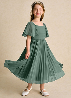 Azazie Gisele Flower Girl Dresses Sea Moss A-Line Pleated Chiffon Dress image1