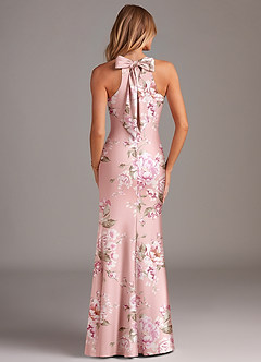 Azazie Doretta Jurken voor bruidsmeisjes Jurk van Stretch Satijn met Zeemeermin Geplooid Roze Bloemenbloei image3