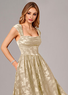 Azazie Hazel Bridesmaid Dresses Champagne A-Line Corset Floral Burnout Dress image2