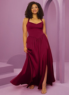 Barbie ♥ Azazie Bridesmaid Dresses Burgundy A-Line with Pockets Stretch Satin Dress image10