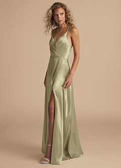 Azazie Davis Slutförsäljning Klänning av A-Linje i Metallisk satin Plisserad Auburn image6