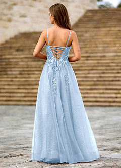 Milliener Sky Blue Tulle Flowers Prom Dress image2