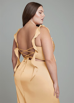 Azazie Jessamine Robes de demoiselle d'honneur Robe Fourreau en Satin extensible Corset Or image14