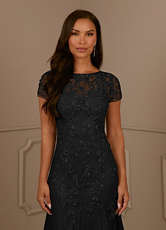 Azazie Laurie Mother of the Bride Dresses Black Mermaid Scoop Sequins Tulle Dress image7