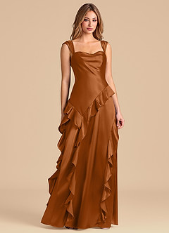 Azazie Sloane 신부 들러리 드레스 A라인 스윗하트 네크라인 메탈릭 새틴 바닥 길이 드레스 image5