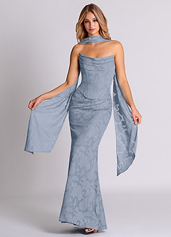 Azazie Sorrel Vestidos de damas de honor Vestido de Azul Polvoriento de Devorado Floral de Corte Sirena Convertible con Corsé image1