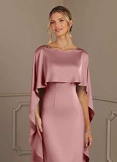 Azazie Eli vestidos de madre de la novia Vestido de Rosa Polvorienta de Satén Elástico de Recto con Cuello de barco image5