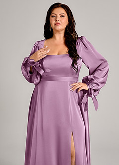 Azazie Leonia Brudtärnklänningar Klä av A-Linje i Stretch Satin Långärmad Blåregn image9