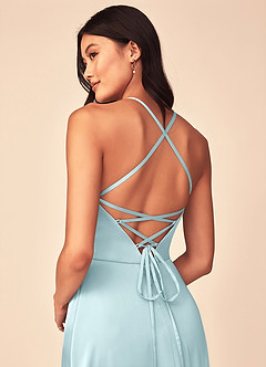 Azazie Mei Brautjungfernkleider A-Linie V-Hals Stretch-Satin Kleid Wolke Blau image3