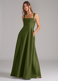 Azazie Shaude Brautjungfernkleider A-Linie Plissee Stretch-Satin Kleid Helles Olivgrün image5