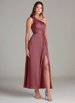 Azazie Brooke Suknie dla druhen Linia A Jedno ramię Satyna elastyczna Długość kostki Sukienka image4