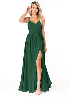 Azazie Chanel Bridesmaid Dresses Dark Green A-Line Pleated Chiffon Dress image1