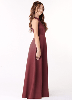 Azazie Laurel Junior Merlot A-Line Stretch Satin Dress image2