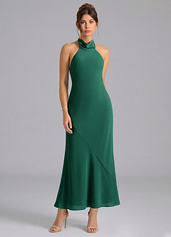 Azazie Velli Brautjungfernkleider Meerjungfrau-Linie Hoher Kragen Chiffon Kleid Smaragd image5