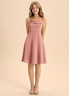 Azazie Anselie Junior Linia A Pofałdowany Satyna elastyczna Mini Młodsza druhna Sukienka image5