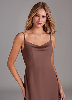 Azazie Daenerys At-home Try On Dresses Champagne Rose A-Line Cowl Chiffon Dress image6