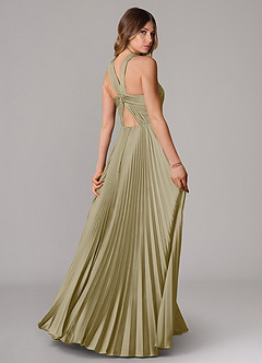 Azazie Afra Robes de demoiselle d'honneur Robe Trapèze en Satin extensible Plissée Vert Mousse image2