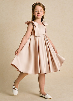 Azazie Guppie vestidos de niña de las flores Vestido de Rosa Inglesa de Satin Mate de Princesa con Plisado image5