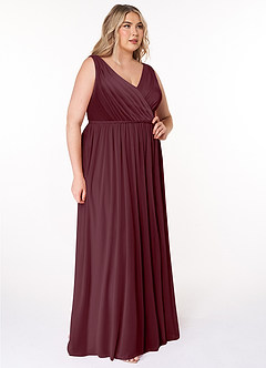 Azazie Tanicia Bridesmaid Dresses Cabernet A-Line V-Neck Pleated Mesh Dress image8