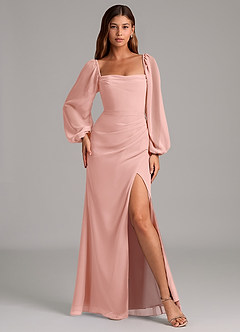 Azazie Brixley Bridesmaid Dresses Rosette Mermaid Long Sleeve Chiffon Dress image4