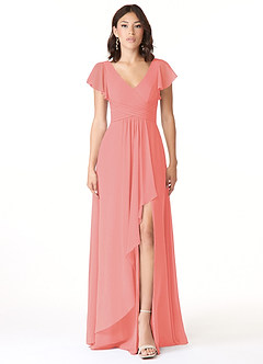Azazie Omari Bridesmaid Dresses Coral A-Line Chiffon Dress image1