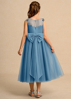 Azazie Snowball Girl Jurken voor bloemenmeisjes Baljurk Jurk van Tule Geplooid Staal Blauw image2