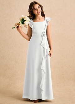 Azazie Soso Girls Formal Robe Demoiselle D'honneur Fillette Robe Trapèze en Mousseline de soie Plissée Blanc image1