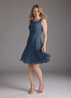 Azazie Shirley Abiti per la Madre della Sposa Abito A-Line in Chiffon con Scollo a U a Pieghe Blu Nettuno image4