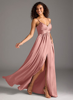 Azazie Alia Brautjungfernkleider A-Linie Plissee Stretch-Satin Kleid Rosettenrosa image2