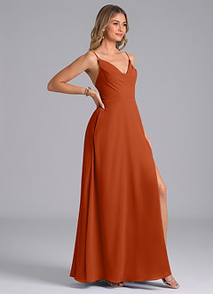 Azazie Sarella Bridesmaid Dresses Burnt Orange A-Line with Pockets Chiffon Dress image3