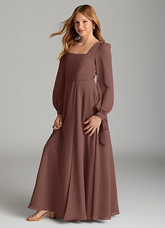 Azazie Leonia Junior Espresso A-Line with Pockets Chiffon Dress image4