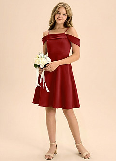 Azazie Anselie Junior Pomegranate A-Line Pleated Stretch Satin Dress image1