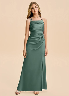 Azazie Nova Junior Eucalyptus A-Line Pleated Stretch Satin Dress image6