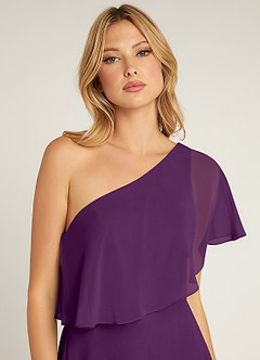 Azazie Lizzy Final Sale Grape A-Line One Shoulder Chiffon Dress image7