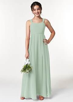 Azazie Simoan Junior Abito A-Line in Chiffon Scollo a Cuore Agave image1