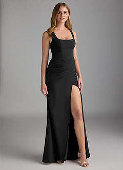 Azazie Mero Abiti da Damigella Abito Tubino in Chiffon Plissettato Nero image1