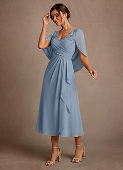 Azazie Forums Mother of the Bride Dresses Dusty Blue A-Line Lace Dress image3