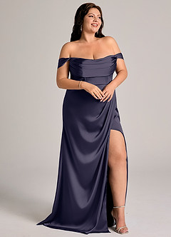 Azazie Johana Bridesmaid Dresses Stormy Mermaid Off the Shoulder Stretch Satin Convertible Dress image11