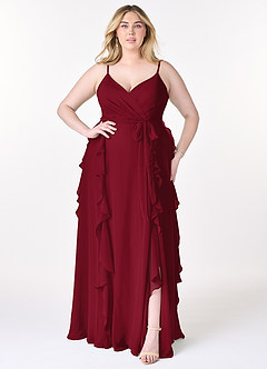 Azazie Peyton Bridesmaid Dresses Burgundy A-Line Ruched Chiffon Dress image7