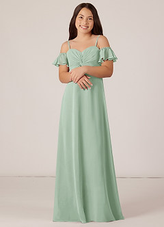 Azazie Juna Junior Agave A-Line Off the Shoulder Chiffon Dress image4