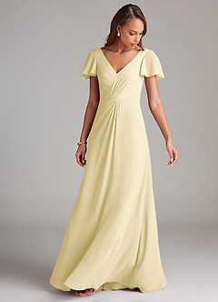 Azazie Soren Bridesmaid Dresses Lemon Sorbet A-Line Ruched Chiffon Dress image5