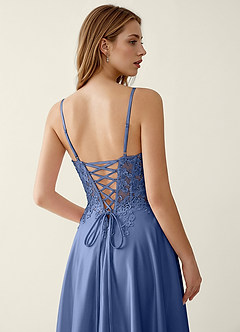 Corinna Stahlblau A-Linien-Maxikleid aus Satin-Spitze mit Korsettmuster image6