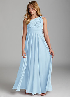 Azazie Charlize Junior Sky Blue A-Line Mesh Dress image4