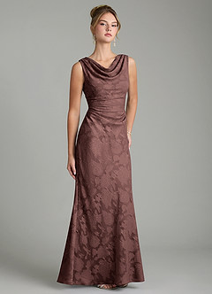 Azazie Kieryn Brautjungfernkleider Meerjungfrau-Linie Plissee Blumen-Burnout Kleid Espresso image10