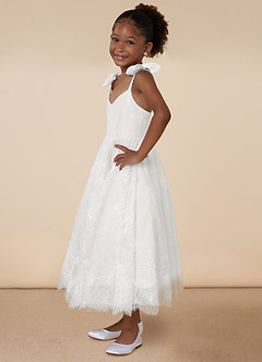 Azazie Tilly Flower Girl Dresses Diamond White A-Line Lace Dress image3