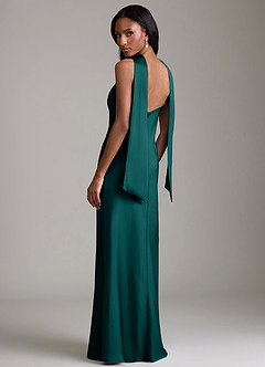 Azazie Cassiana Jurken voor bruidsmeisjes Jurk van Stretch Satijn met Zeemeermin Geplooid Pauw image2