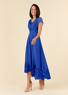 Azazie Palana Mother of the Bride Dresses Royal Blue A-Line Lace Chiffon Dress image2